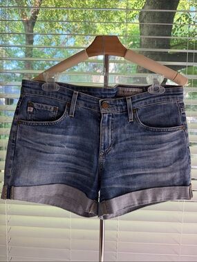 AG Adriano Goldschmied Distressed Blue Roll-Cuff Denim Shorts